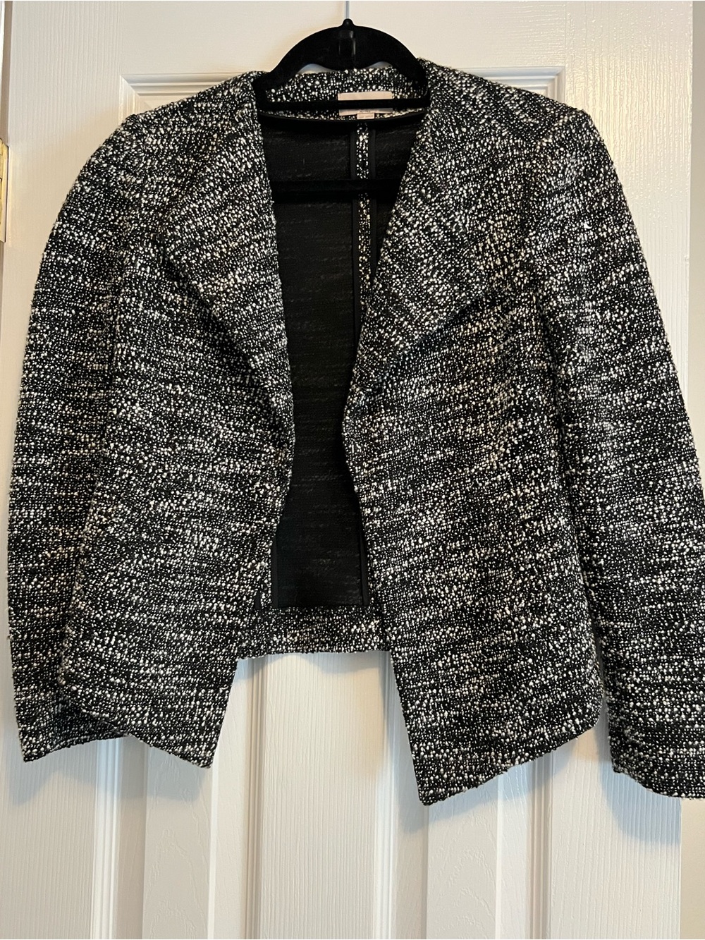 LOFT Black and White Tweed Open-Front Blazer